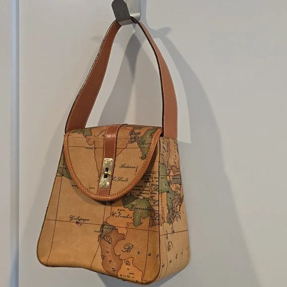 Alviero Martini| 1 Classe |Leather Vintage Map Print Purse | Limited Style - Picture 4 of 14